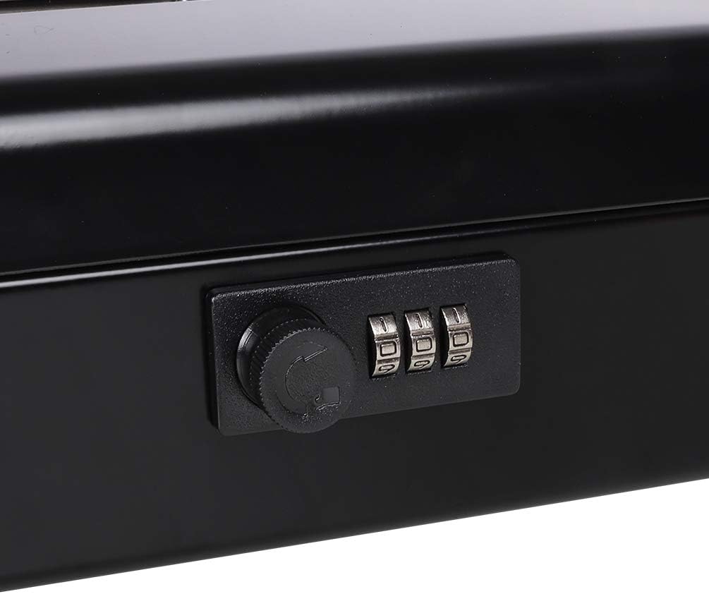 Cash Box with Money Tray and Combination Lock, Parrency Large Money Box, 5 Compartments with Cover for Cions & 4 Spring-Loaded Clips for Bills, 11 4/5" x 9 2/5" x 3 1/2", Black : Office Products