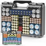 NESTRAXO ﻿Battery Organizer Storage Holder Box Case with Tester, 185+ Batteries Double-Sided Variety Pack, Holds AA AAA 4A C D Cell 9V 3V Lithium LR44 CR2 CR123 CR1632 18650 Button - Black