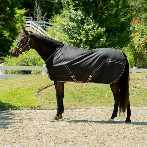 Image of Equinavia Fryd 100% Cotton Stable Blanket for Horses | No Fill - Black - 82 in
