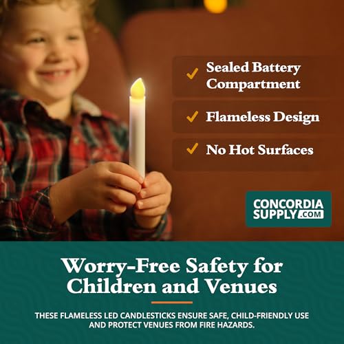 Concordia Supply SafeFlame LED Candlesticks - 6" (25-Pack) Handheld Battery Operated Candles w/Flickering Effect - Perfect for Church Services, Candlelight Vigils, and Special Events - (Amber) - Thumbnail 5
