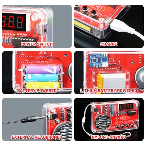 Zestaw do lutowania elektroniki z cyfrowym radiem i wyświetlaczem, zestaw do samodzielnego montażu elektroniki z modułem ładowania dla początkujących, uczniów i szkoleń STEM – praktyczny zestaw do