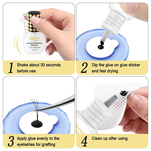 Quewel Strong Black Adhesive For Eyelash Extensions 6Ml 1-2 Sec Drying Time,Retention 7-8 Weeks,The Lash Extension Glue Low Fume No Irritating For Sensitive #TOP3