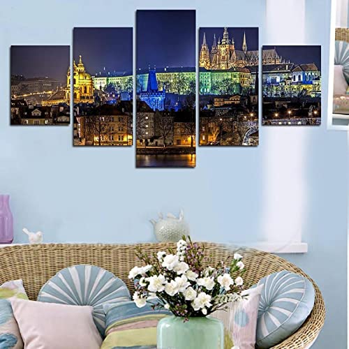 DEFD Lienzo de 5 piezas Catedral Paisaje Urbano Hd Frameless Lienzo Impresión Pintura 5 piezas Arte de la pared Decoración del hogar Cover