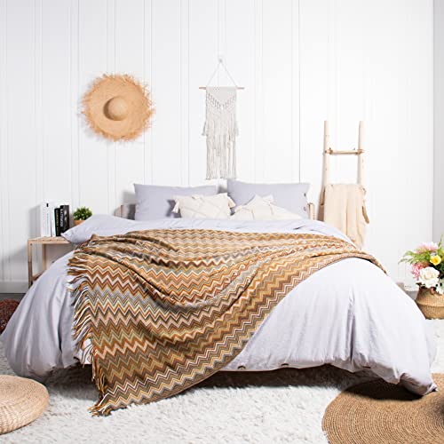 Lifein Knitted Boho Throw Blanket For Couch - Soft Spring Farmhouse Boho Throws, Cozy Knit Small Lightweight Blankets & Throws With Tassels For Home Decor,Bed,Chair,Sofa (Bohemia Chartreuse, 50*60'') #TOP1
