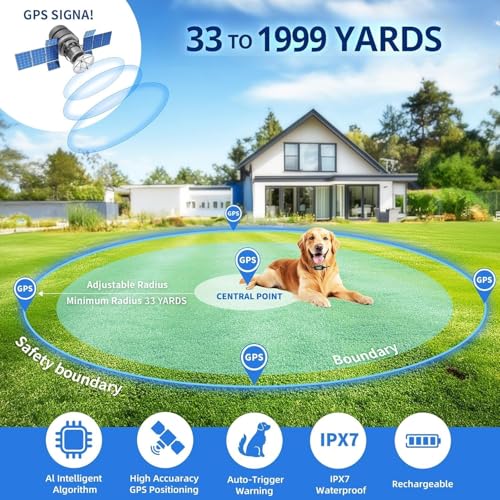 Prestige Paws GPS Wireless Dog Fence - No Monthly Fee, Waterproof Pet Containment System with Smart Shock Collar - Safe GPS Tracker for Dogs - Adjustable, Rechargeable, Easy Setup