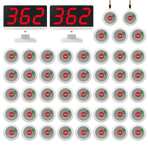 SavvyMate Wireless Call Light System for Elderly - Call Bell System with 45 Call Buttons, 1000ft, Emergency Call Buttons System with 2 Display Receivers for Clinic Nursing Home Health Care