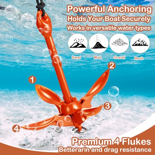 Image of Lounsweer 2 Pack 1.5 /3.5 lb Marine Kayak Anchor Kit Folding Grapnel Anchor Kit Boat Kayak Fishing Accessories for Small Boats Kayaks Canoe Paddle Boards