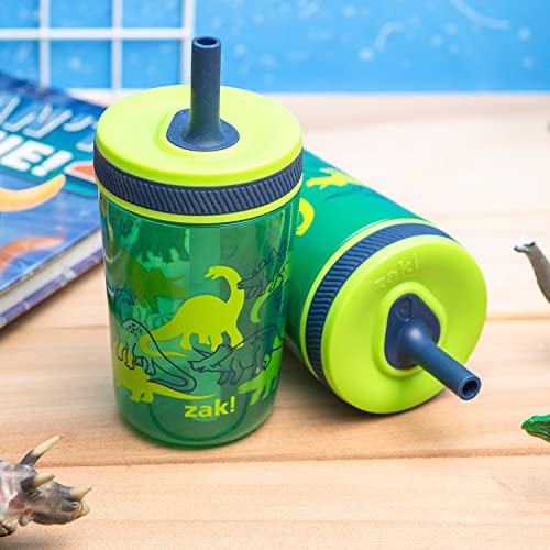 Image of Zak Designs Dino Camo Kelso Tumbler, Leak-Proof Screw-On Lid with Straw, Bundle for Kids Includes Plastic and Stainless Steel Cups with Additional Sipper, 3 Piece Set (Pack of 12)