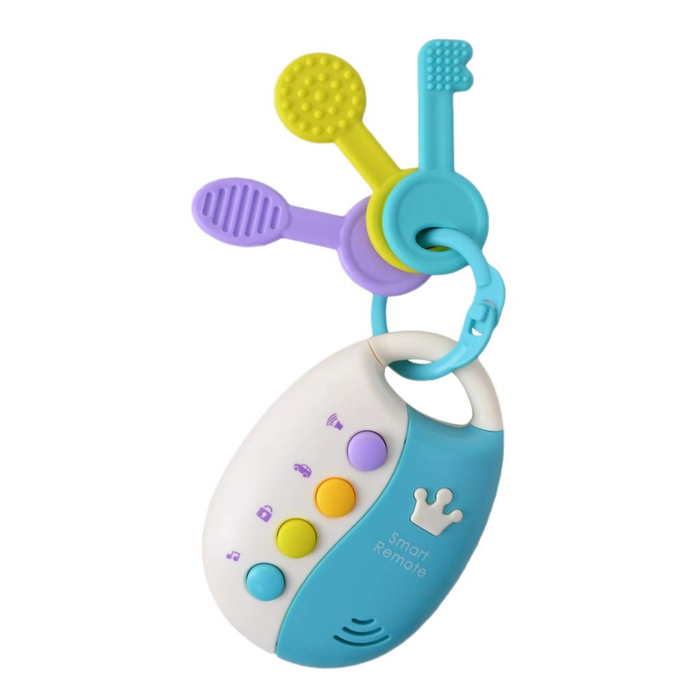 GUYI Musical Smart Remote Car Keys & Teething Toys for Toddlers and Babies. Blue, Non-Toxic