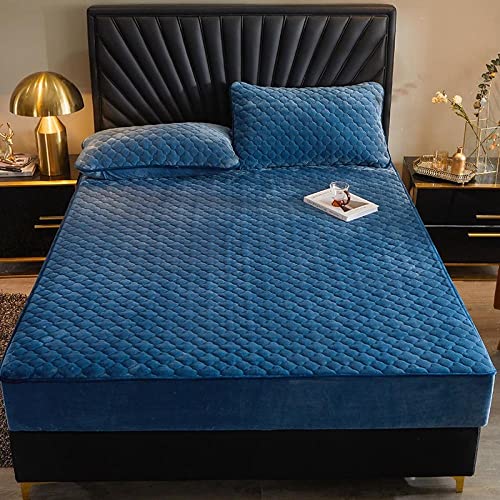 YFGY Spannbetttuch Spannbettlaken für Kinderbett 120 * 200cm, einfarbig Winter Gesteppte Bettmatratze, Weichkorallen-Fleece-Spannbettlaken für Bett mit elastischem Meerblau Cover