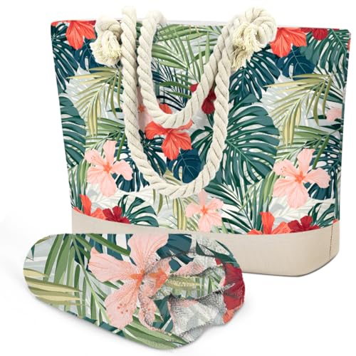 SENJIAN Beach Towel Sand Free Quick Dry Lightweight Travel Tropical Palm Leaf Beach Towel And Tote Bag Set Ladies Beachs Essentials, Suitable for Swimming Pools, Cruise Vacations, Travel, Camping