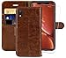 MONASAY iPhone XR Wallet Case, 6.1-inch, [Glass Screen Protector Included] [RFID Blocking] Flip Folio Leather Cell Phone Cover with Credit Card Holder for Apple iPhone XR Brown