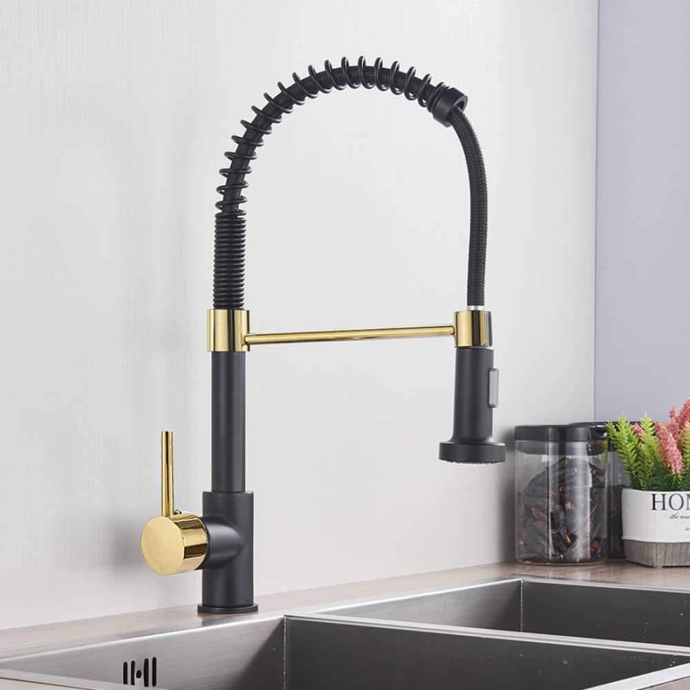 Robinet d'évier de cuisine noir mat avec ressort flexible pour éliminer les éclaboussures