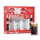 Coca-Cola Set of 3 Different Vintage Style Coke Glasses With Coasters Gift Set