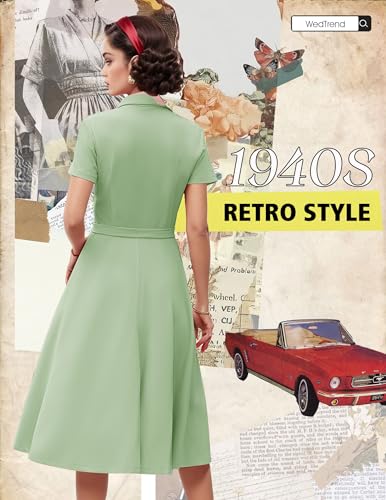 Image of Wedtrend Women's Vintage Tea Dress, Short Sleeve Cocktail Party Dress Work Church Casual Dress