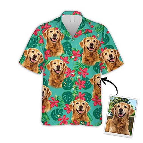 Personalized Hawaiian Shirt with Faces, Short Sleeve Tropical Floral Button, Down Beach Shirt for Men, Gift for Pet Lovers