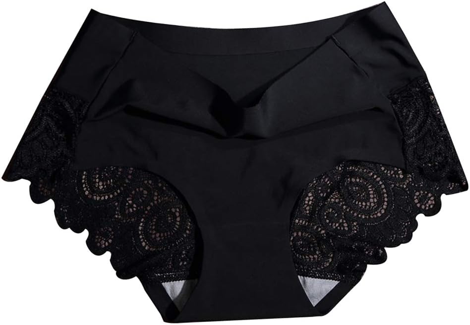 HUAhuako Panties, 1 Pack Women Hollow Out Lace Flower Briefs Solid Color Seamless Underwear Gift for Lover Girlfriend Black M