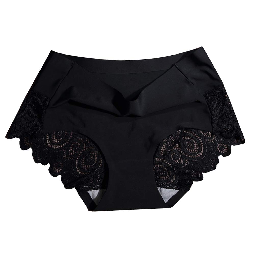 HUAhuako Panties, 1 Pack Women Hollow Out Lace Flower Briefs Solid Color Seamless Underwear Gift for Lover Girlfriend Black M