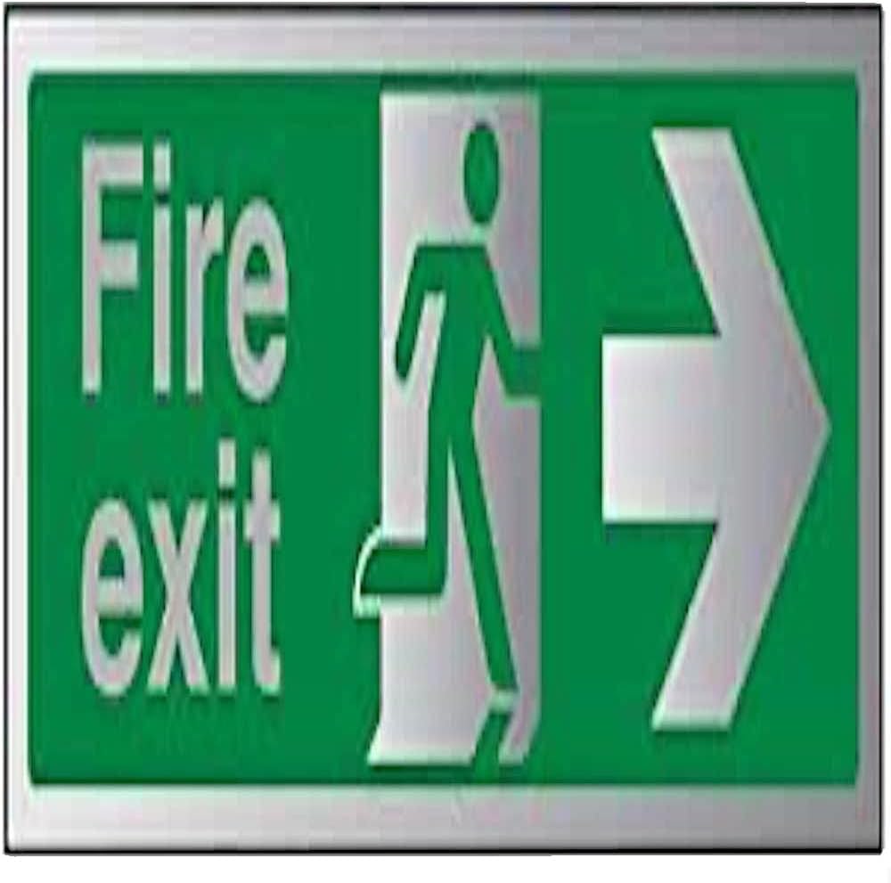 Fire Exit-Fire Exit Arrow Right Sign - 450mm x 150mm - 3mm Brushed Alu Comp