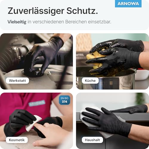 Foto von ARNOMED Einweghandschuhe 100 Stück/Box, Schwarze Nitrilhandschuhe L, puderfreie & latexfreie Einmalhandschuhe, Handschuhe in Gr. XS, S, M, L, XL & XXL verfügbar