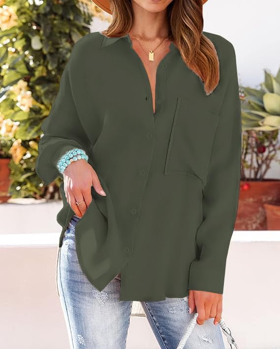 Womens Button Down Shirts Long Sleeve Wrinkle Free Work Office Button Up Dress Shirt with Pocket - Image 6