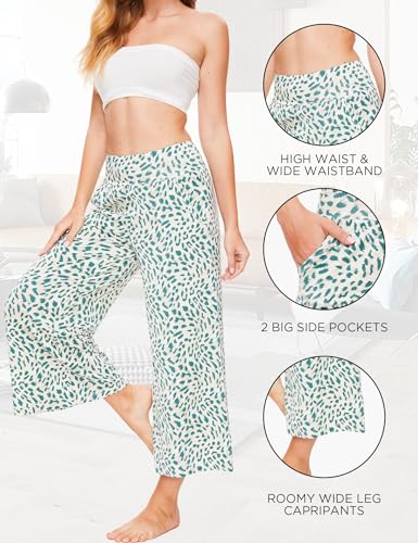 Image of GYS Bamboo Viscose Wide Leg Capri Pants for Women, Ultra-Soft Pajama Bottom | Lightweight Culottes Cropped Lounge Pants, Flowy Yoga Pants, High Waist PJ Bottoms, Knitted Ladies Gaucho Pants