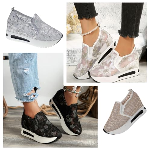 Breathable Mesh Floral Sneakers – Slip-On Platform Wedge Shoes with Arch Support for Walking & Work3
