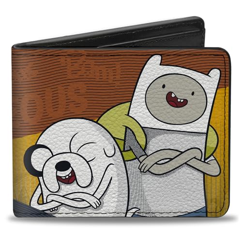 Buckle-Down Cartoon Network Bi-Fold Wallet with Standard Billfold and Card Slots, Adventure Time Jake and Finn DUDES Righteous Pose Multi Color, Vegan Leather, Multicolor, 4.0" x 3.5", Casual