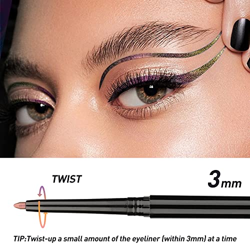 Fanxiton Eyeliner Pencil Brown Eyeliner Gold Pink Shifting Colors Glitter Waterproof Eyeliner Pen Mermaid Makeup, 24H Long-Lasting Metallic Colored Eyeliner, Gold -Brown -Pink Shifting #TOP2