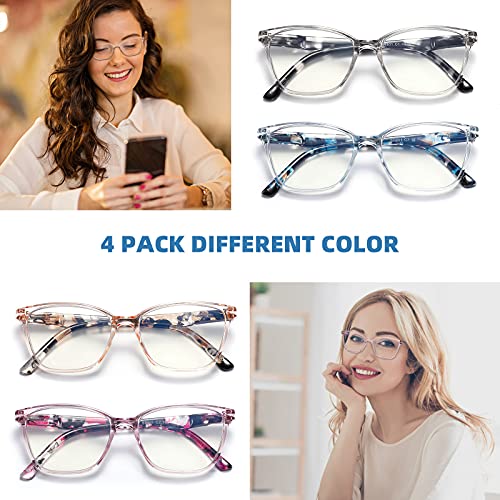Jawsock 4 Pack Reading Glasses Blue Light Blocking For Women Men,Fashion Square Computer Readers With Spring Hinge,Anti Eyestrain Eyeglasses(2.0X) #TOP4