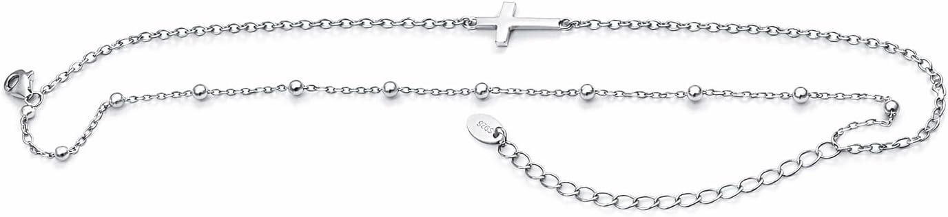 Sterling Silver 925 Cross Bracelet for Women Rhodium Plated, Silver Cross Bracelet, Charm Bracelets for Women, Dainty Christian Bracelet Jewelry
