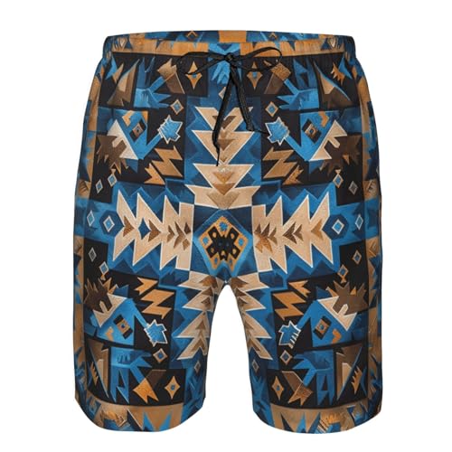 Native American Southwestern Aztec Diamond Blue Brown Men's Quick Dry Swim Trunks Surfing Beach Mesh Board Shorts4