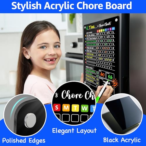 Image of PigPotParty Black Acrylic Magnetic Chore Chart for Kids, 12x16 Inch, 2 Pack
