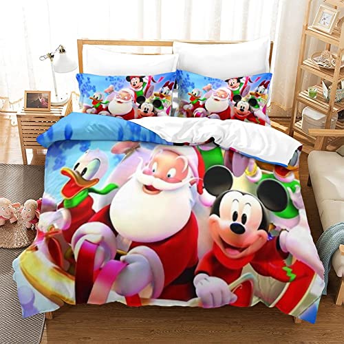 Mickey Mouse Christmas Bedding Set Kids Christmas Theme Funda De Edredón para Niños Adolescentes Funda Nórdica 3 Piezas Funda De Colcha con Cremallera King Size