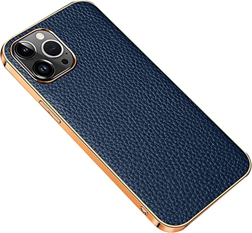 Protection iPhone 14 Pro Max en cuir bleu souple et bumper antichoc pour objectif