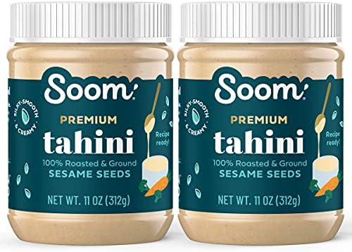 Soom Foods Single-Source Pure Ground Sesame Tahini Paste 11oz (2 Pack) | Silky Smooth Texture in Hummus, Dips, Salad Dressings | Vegan, Nut-Free, Gluten-Free