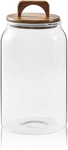 Sweejar Tarros grandes de cristal para dulces con tapas de madera, tarro de vidrio de 1 galón con tapa, contenedores de almacenamiento de