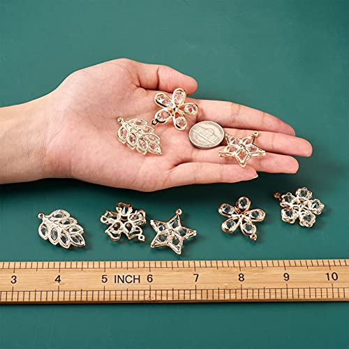 Beadthoven 60Pcs Light Gold Flower Rhinestone Charms Pendants Mixed Star Leaf Cherry Blossom Crystal Clear Glass Dangle Charm Beads For Women Diy Jewelry Making Accessories #TOP2