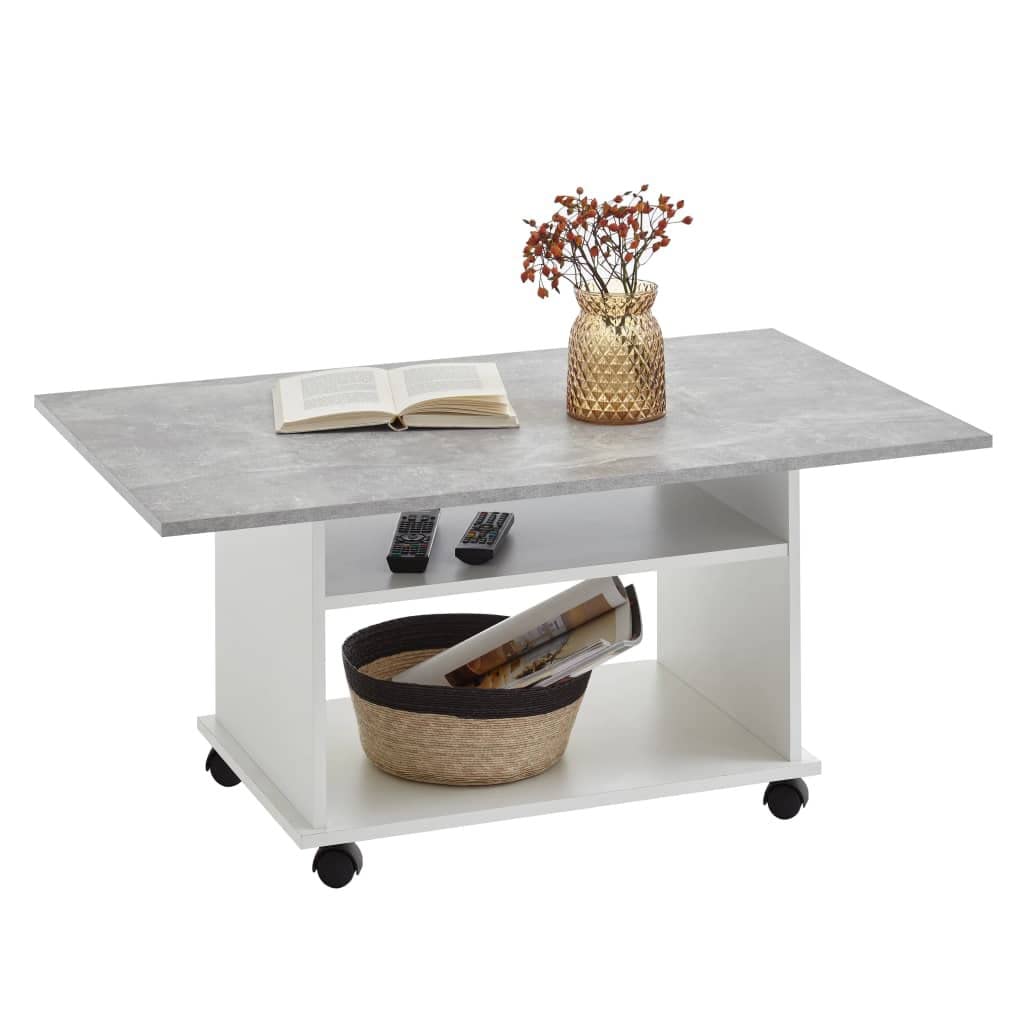 FMD furniture Table de Salon, Panneau de Particules, Blanc/​Gris Béton, Environ 100 x 60 x 44 cm 662-​001E