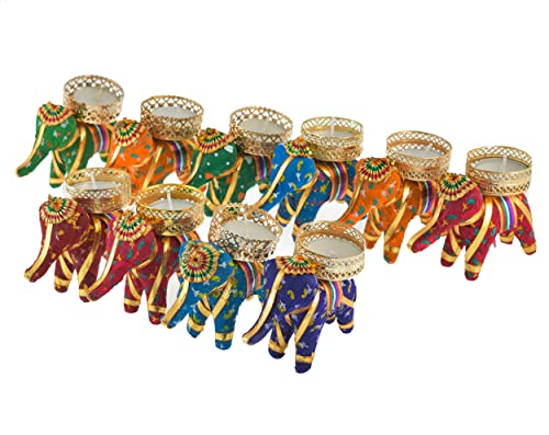 Image of Handmade Elephant Tealight Candle Multicolor Candles for Home Decoration Diwali Laxmi Poojan Elephant Tea Light Candle Holder Birthday DecorRoom Decor(Pack of 10 Elephant), Metal;Plastic