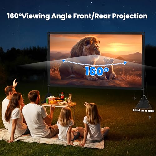 Image of 120inch Projector Screen with Stand: Portable Projector Screen Outdoor Indoor Front /Rear16:9 4K HD with Carry Bag Sandbag- Movie Screen for Backyard Moive Night, Camping, Theater