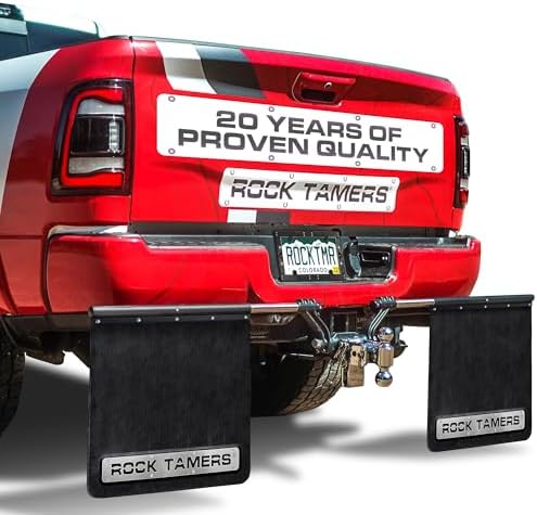 Rock Tamers 00108 mud flap system with adjustable width for lifted truck spray control