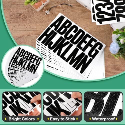 Image of Qilery 32 Sheets 3 Inch Letter and Number Stickers Self Adhesive Vinyl Letters Alphabet Stickers Big Font Letters Number Tags for School Classroom Home Mailbox Decor (Black)
