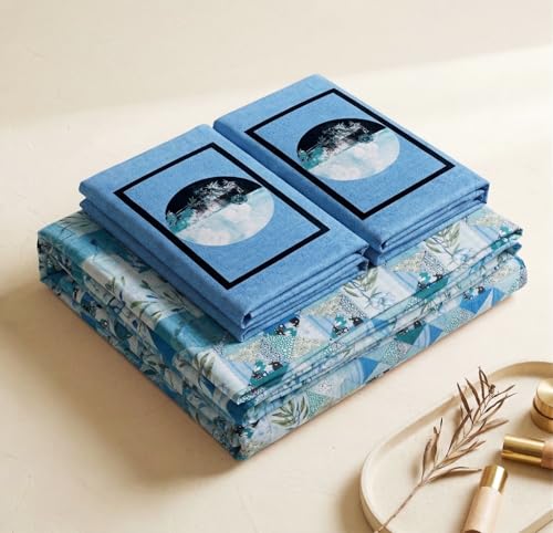 Image of VAS COLLECTIONS Cotton Double Bedsheet with 2 Pillow Covers (90x100 Inch) | 180 TC Soft Breathable Printed Bedsheet for Double Bed | Bedding Set for Bedroom & Home Decor (Cornflower Blue)