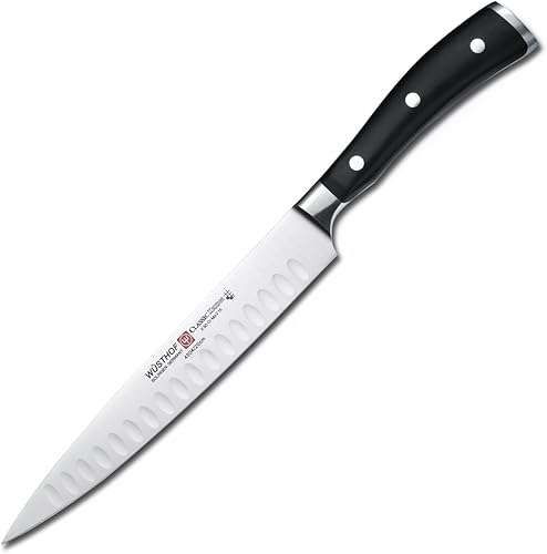WÜSTHOF Classic IKON - Cuchillo para tallar con borde hueco de 8 pulgadas, negro, acero inoxidable