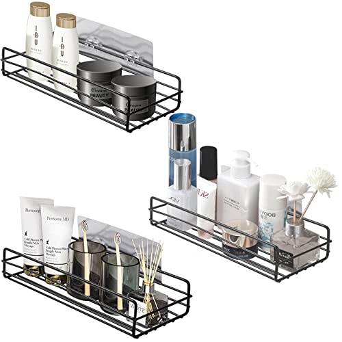 ANEWSIR 3 Piezas Estanteria Ducha,Estanteria Baño Sin Taladro,Impermeable Ducha Organizador,Marco de champú,cesta de ducha,marco de ducha negro con gancho.QX22YSJ-3PCS