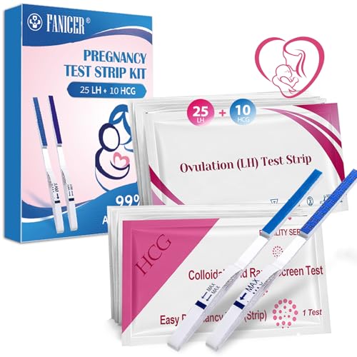 25 Ovulation Test Strips and 10 HCG Pregnancy Test Strips, Ovulation Predictor Kit, Sensitive Fertility Predictor Testing Sticks, Accurate Fertility Test for Women Home (25 LH +10 HCG),Red
