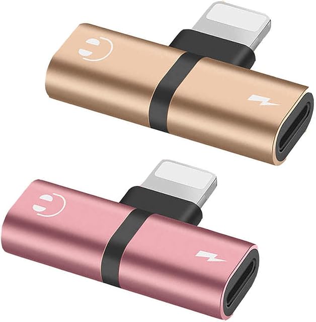 SBO Headphone Adapter for iPhone Dual Type C Splitter Jack Earphone Audio Converter for iPhone 7/7Plus/8/8Plus/X/Xs Max/XR/11 aux Cable Connector Audio+charge Support All iOS (Gold & Rose Gold)
