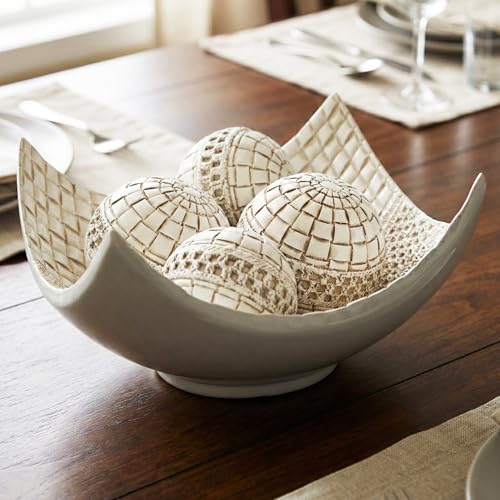 Seraphic 5pc Scoop Bowl Table Centerpieces for Dining Room, Large Decorative Bowls for Coffee Table Decor, Kitchen, Orbs/Balls Included, 14