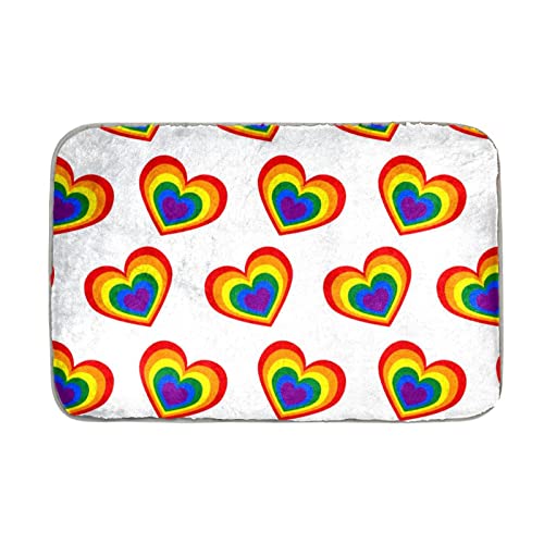 Lyetny Colorful Rainbow Love Heart Pattern Water Absorbent Bath Mat Bathroom Rug 23.6 x 15.7 Inch Plush Microfiber Bath Mat Non Slip for Floor Indoor